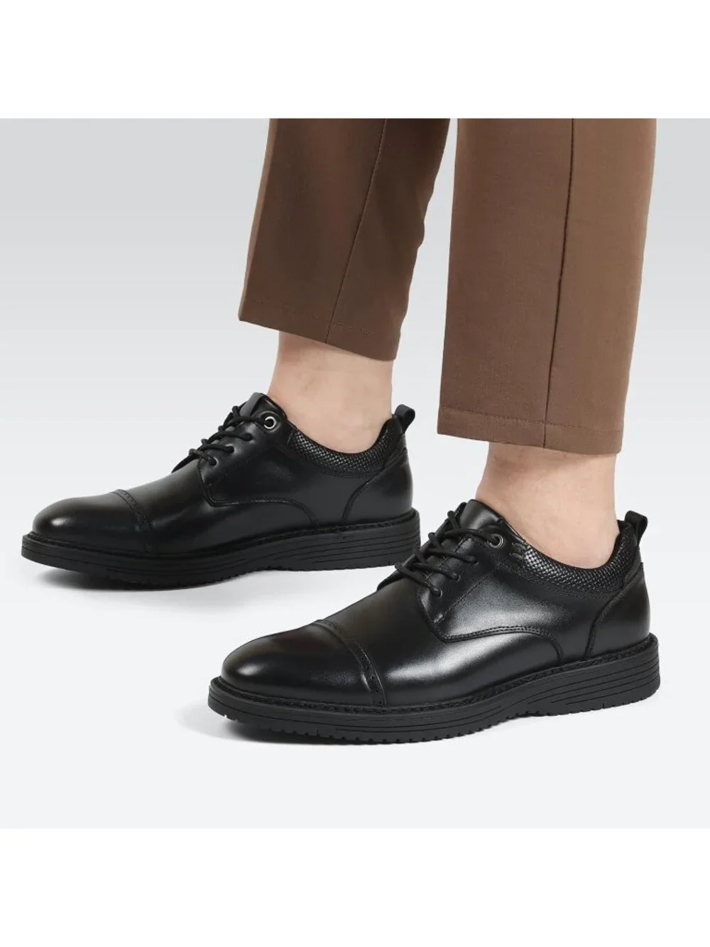 Men's Black Derby Genuine Leather Non Slip Casual Formal Oxford Dress Shoes
